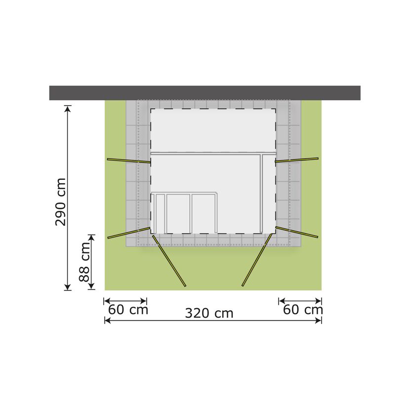 Gartenhaus Q Multi grau mit Maßen