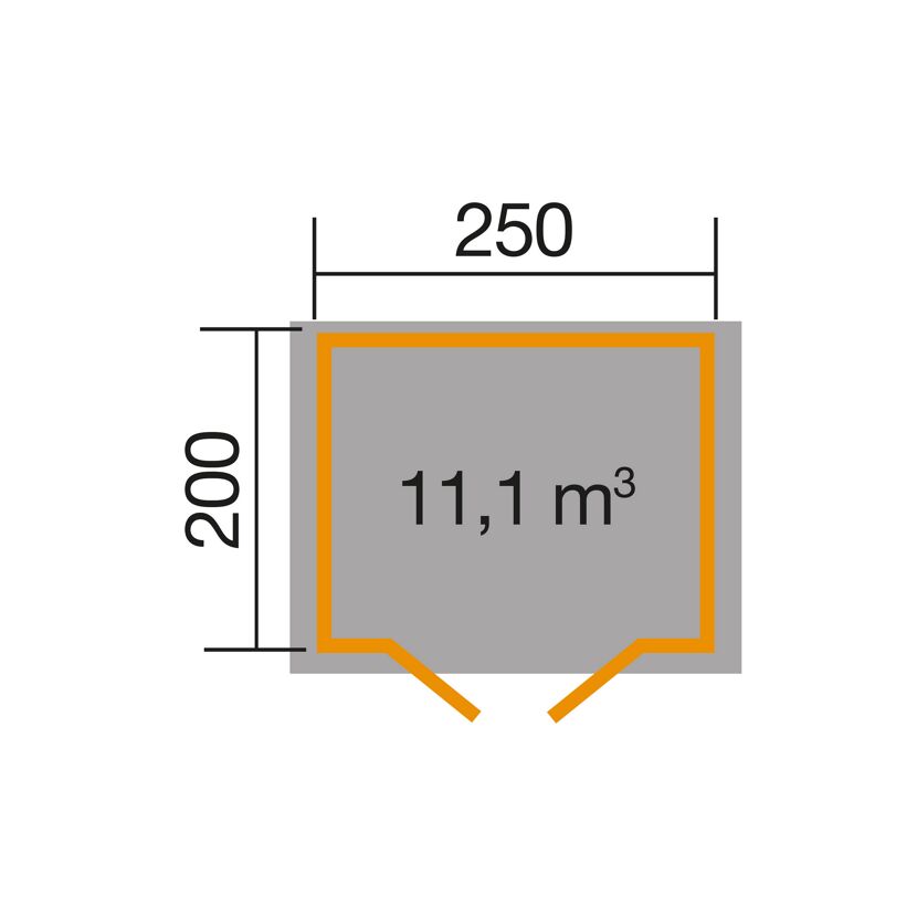 Gartenhaus mit den Maßen 250 x 200 cm und 11,1 m³
