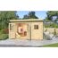 Holz-Gartenhaus mit Staffelei und geöffneten Türen