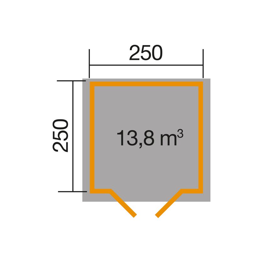 Schemazeichnung Gartenhaus mit 13,8 m³ Volumen