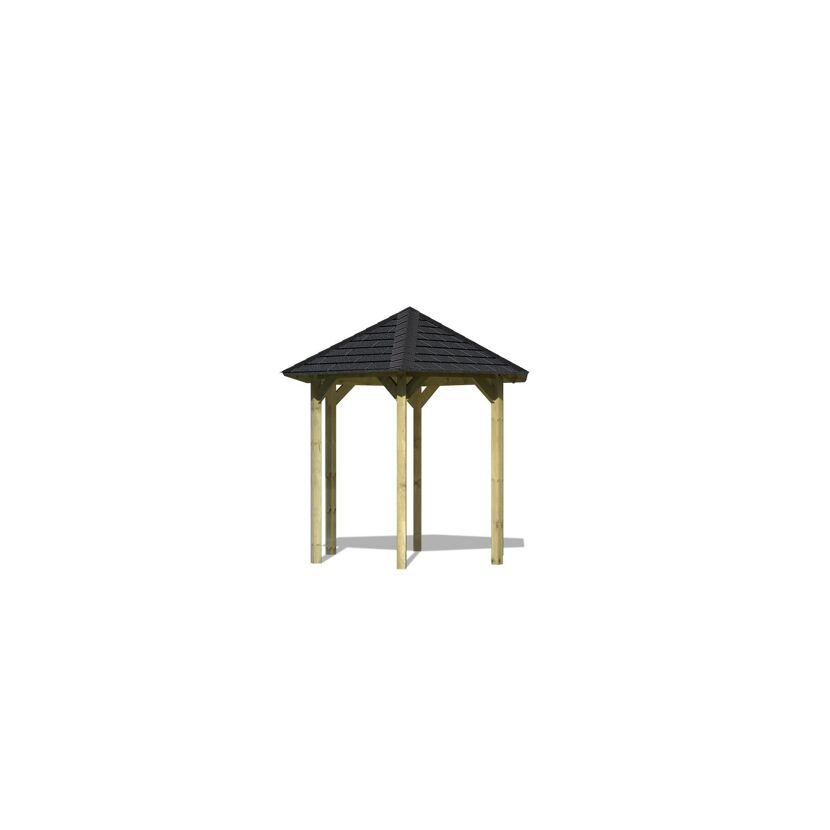 Holzpavillon mit schwarzem Dach