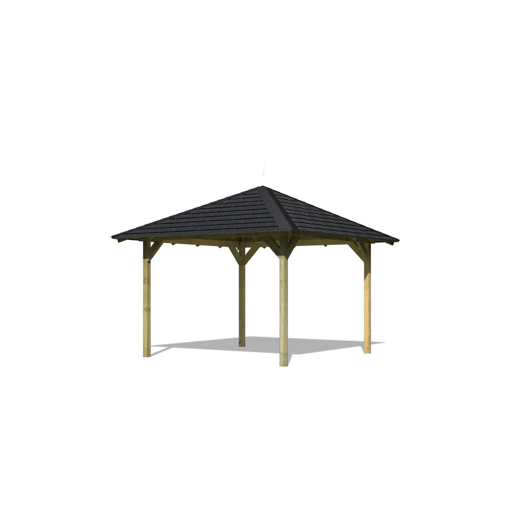 Holzpavillon mit schwarzem Dach