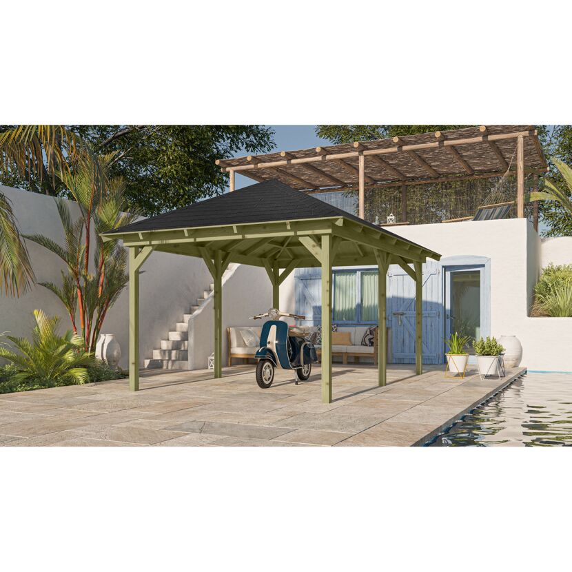 Grüner Pavillon mit Vespa
