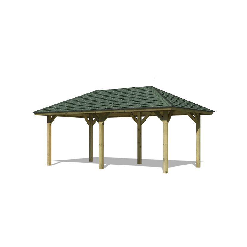 Holzpavillon mit grünem Dach