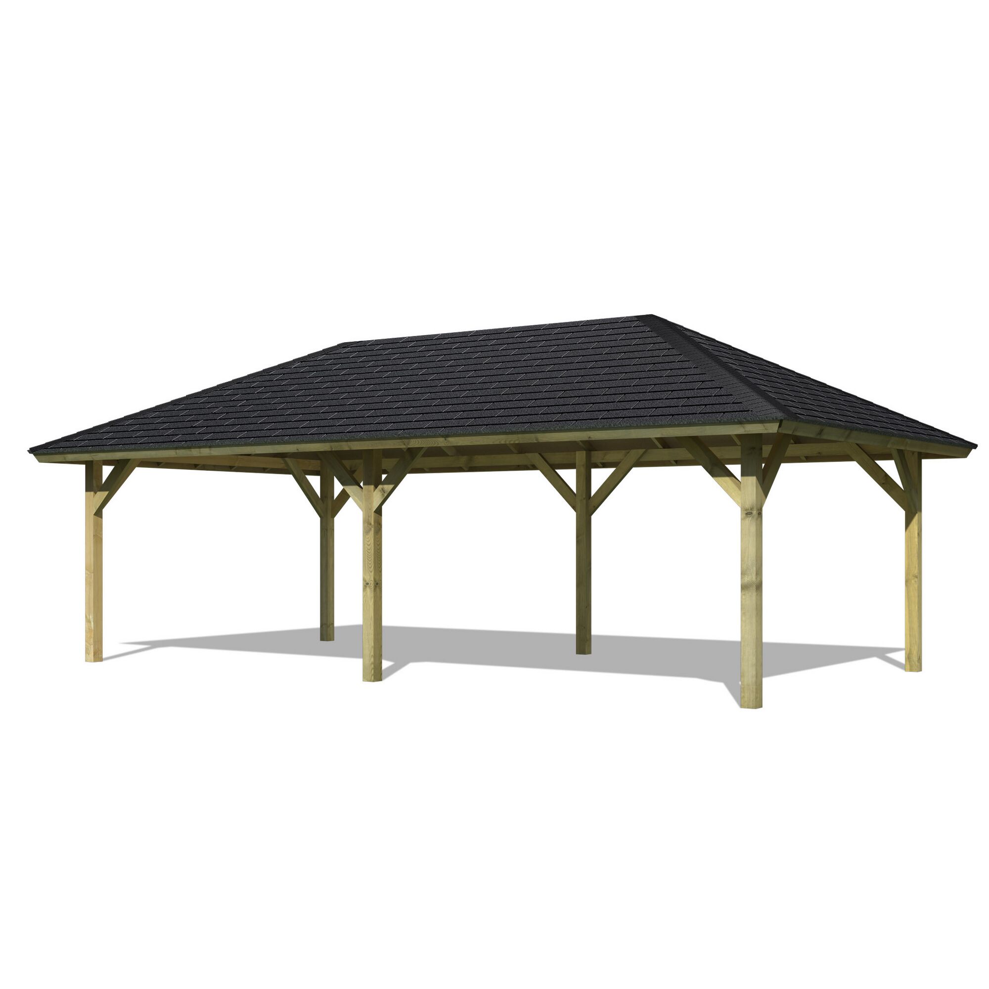 Holzpavillon mit schwarzem Dach
