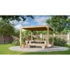 Pavillon Cubus mit Sitzbank und Tisch im Garten