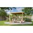 Pavillon Cubus mit Sitzbank und Tisch im Garten
