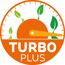 Turbo Plus Logo mit Blättern und Tachonadel