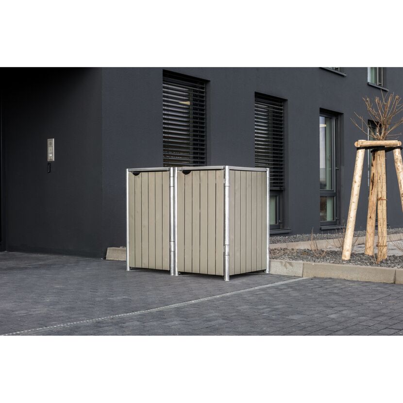 Mülltonnenbox naturfarben/grau Metall / Holz 81 x 140 x 115 cm