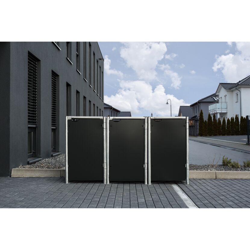 Mülltonnenbox schwarz Metall 81 x 209 x 115 cm
