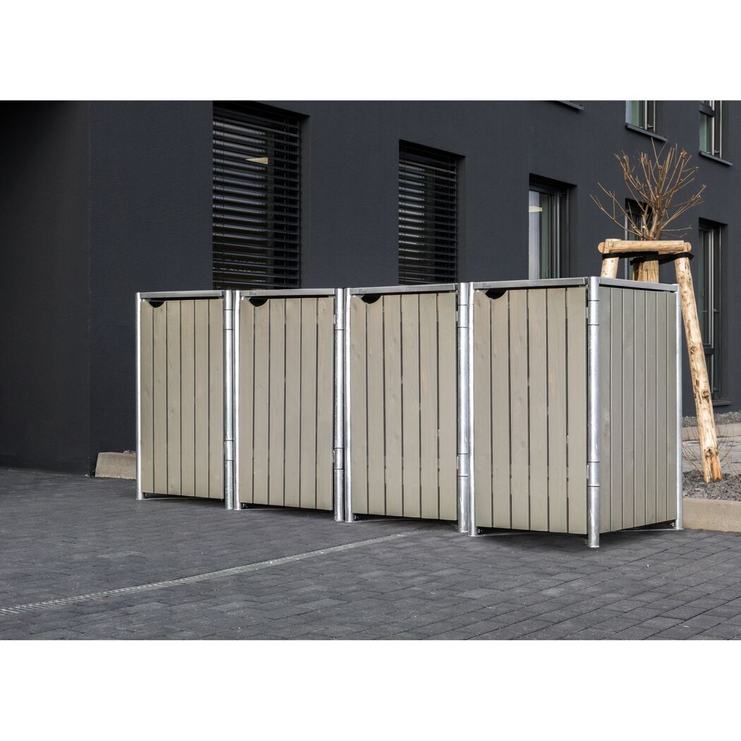 Mülltonnenbox naturfarben/grau Metall 81 x 279 x 115 cm