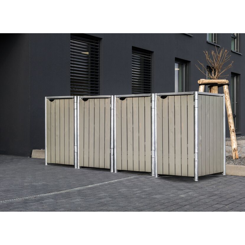 Mülltonnenbox naturfarben/grau Metall 81 x 279 x 115 cm