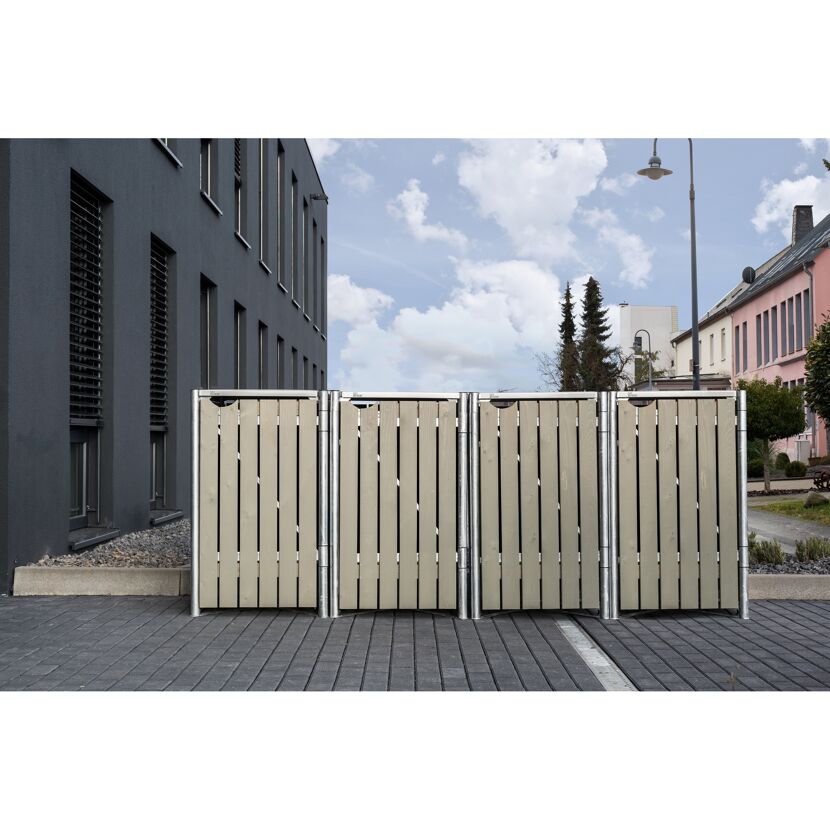 Mülltonnenbox naturfarben/grau Metall 81 x 279 x 115 cm
