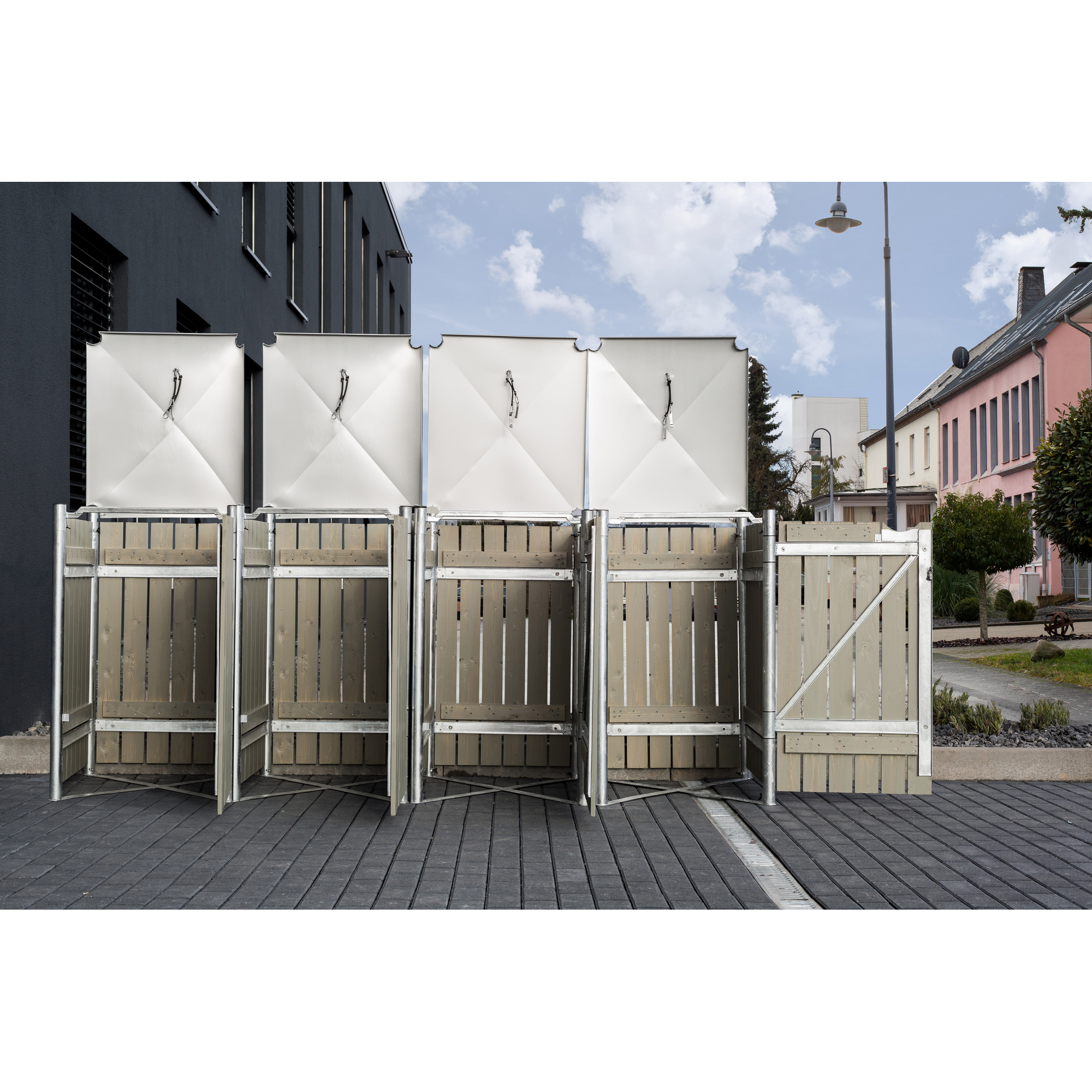 Mülltonnenbox naturfarben/grau Metall 81 x 279 x 115 cm + product picture