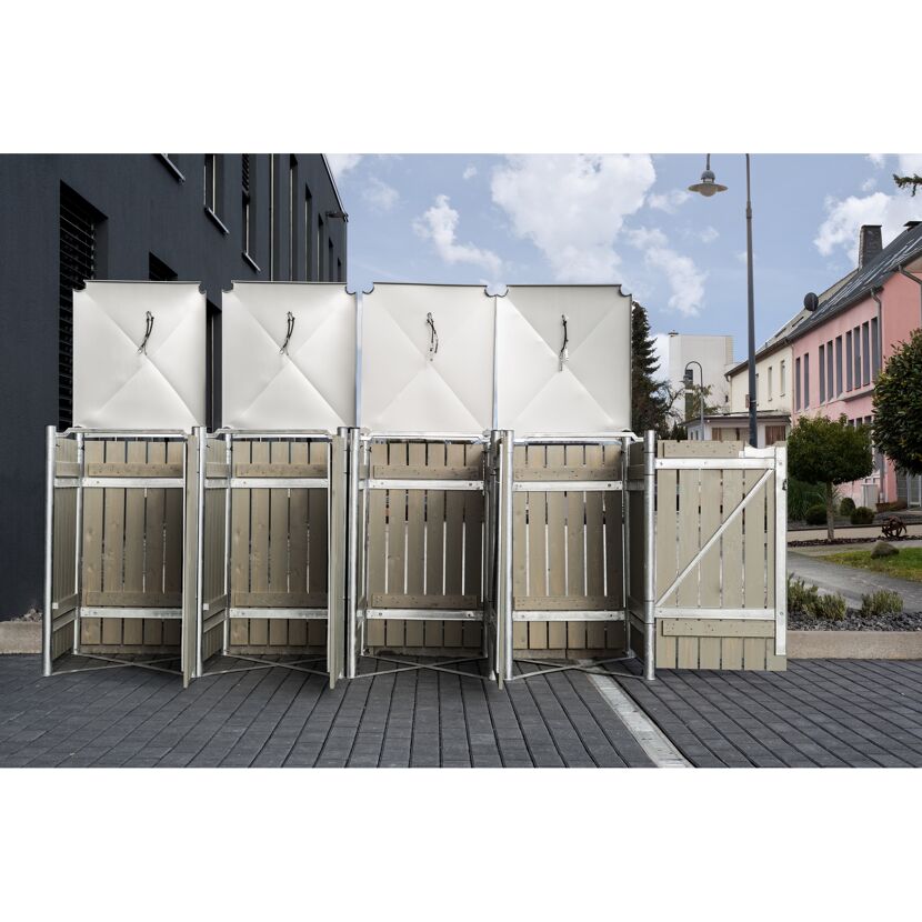 Mülltonnenbox naturfarben/grau Metall 81 x 279 x 115 cm