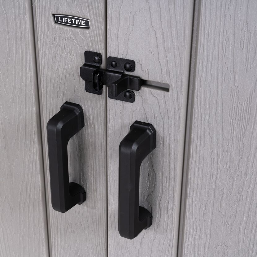 Geräteschrank dunkelgrau, Griffe und Riegel