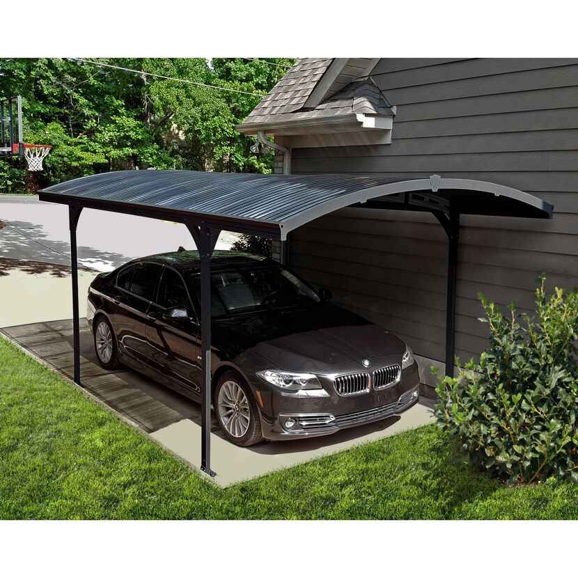 Anthrazitfarbener Carport Atlas 5000 mit Auto