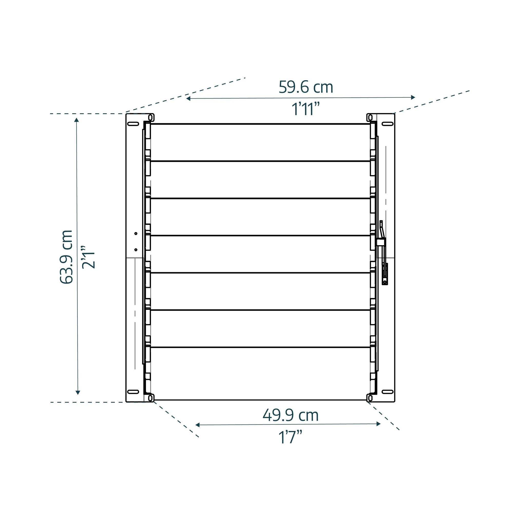 Seitliches Lamellenfenster für Gewächshaus Fensteröffner 59,6 x 63,9 cm