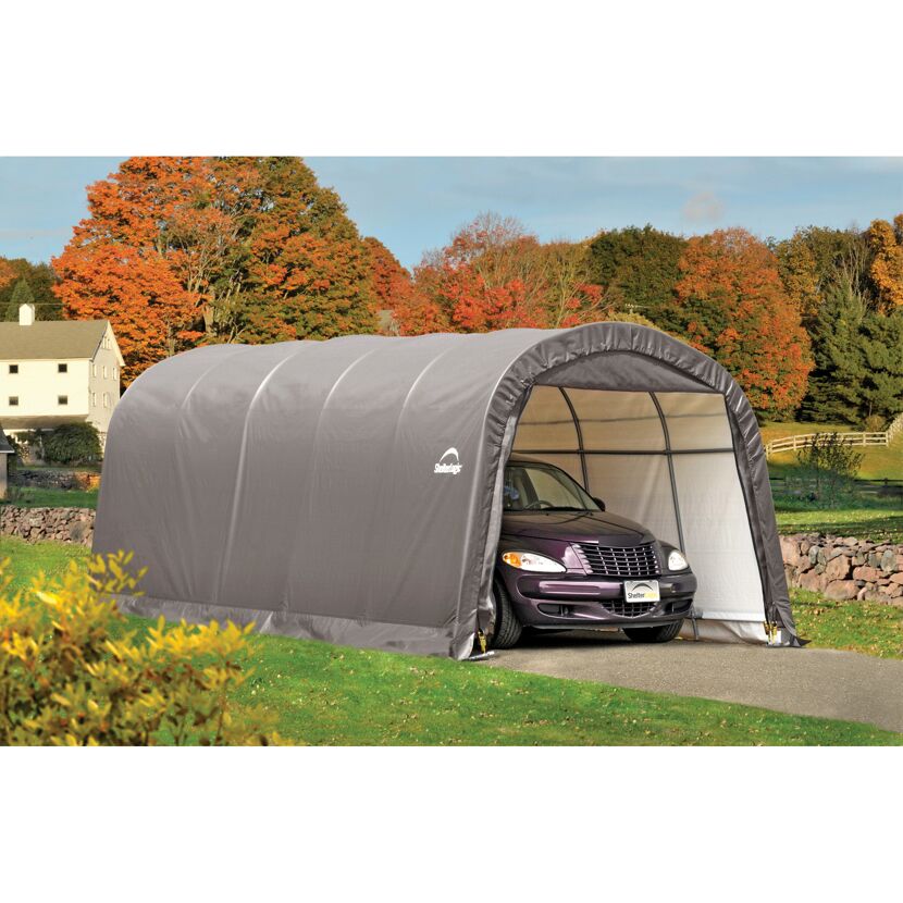 Graue ShelterLogic Foliengarage mit Auto