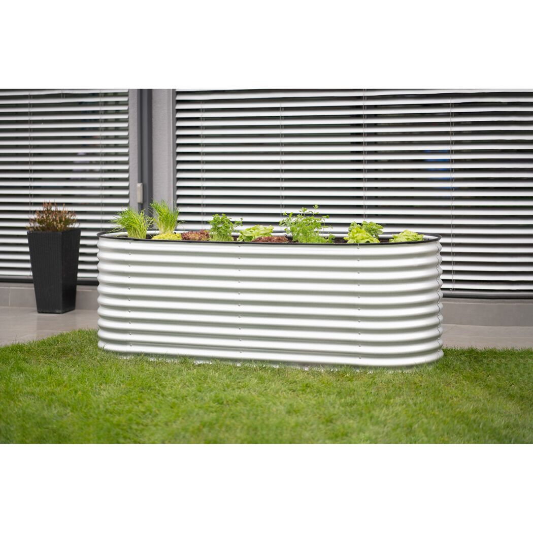 Hochbeet 'Oval Grow Faster' silbern Metall 80 x 240 x 82 cm