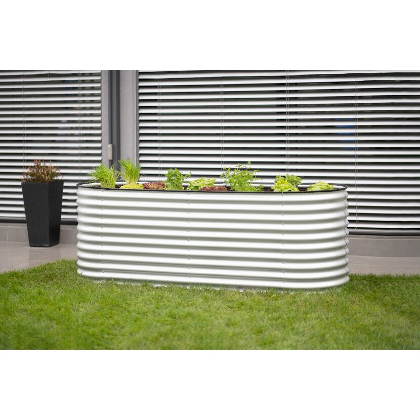 Hochbeet 'Oval Grow Faster' silbern Metall 80 x 240 x 82 cm