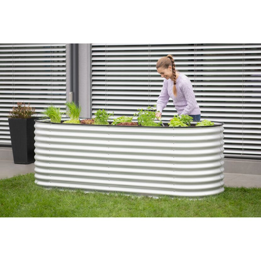 Hochbeet 'Oval Grow Faster' silbern Metall 80 x 240 x 82 cm