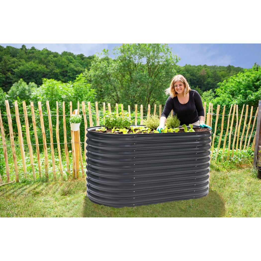 Hochbeet 'Oval Grow Faster' Metall anthrazit 80 x 160 x 82 cm
