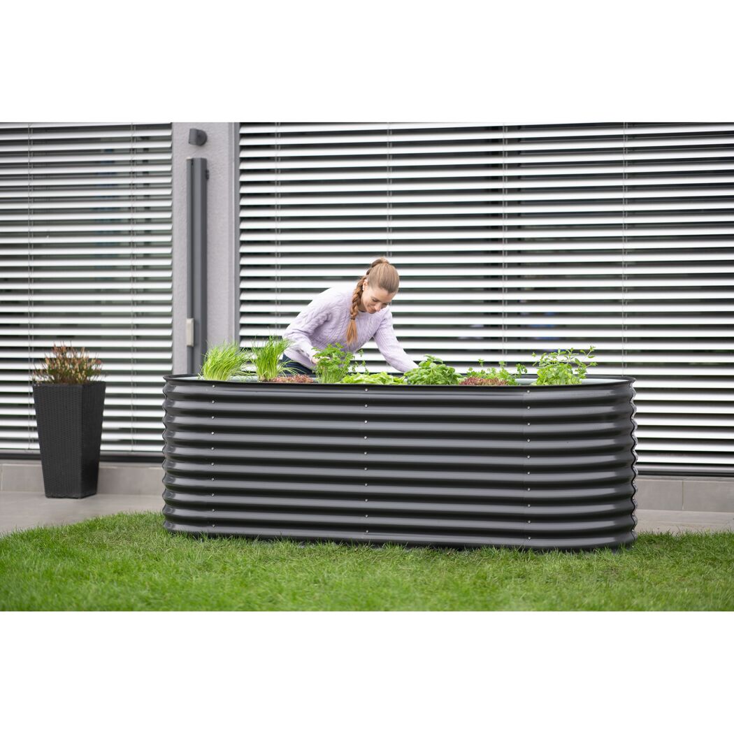 Hochbeet 'Oval Grow Faster' anthrazit Stahl Metall 80 x 240 x 82 cm