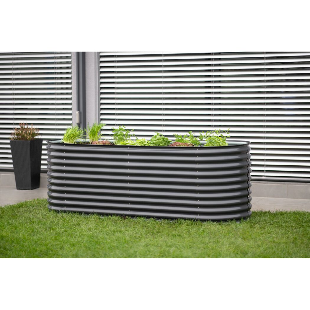 Hochbeet 'Oval Grow Faster' anthrazit Stahl Metall 80 x 240 x 82 cm