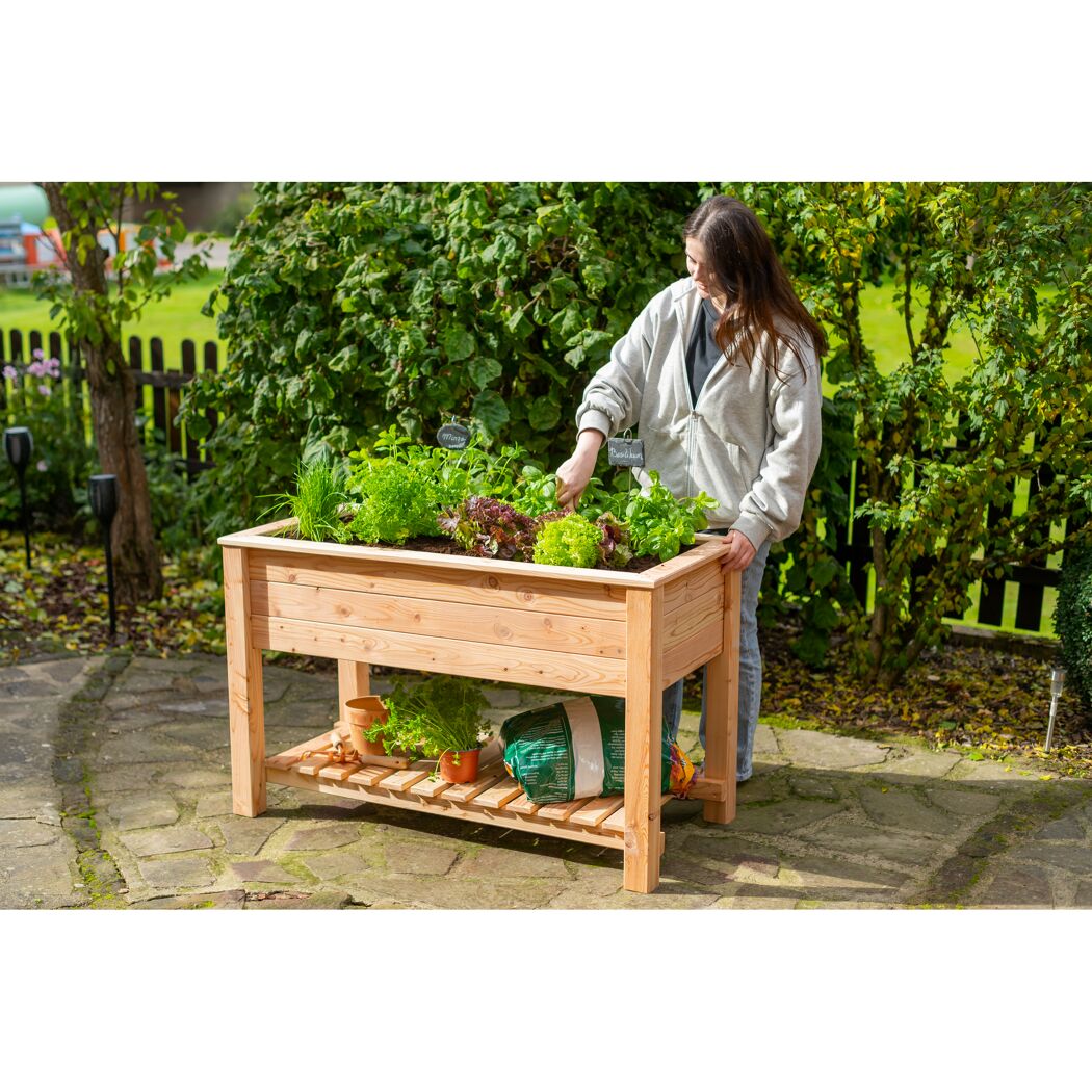 Hochbeet mit Ablage 'Emily' Natur Lärchenholz 120 x 65 x 75 cm