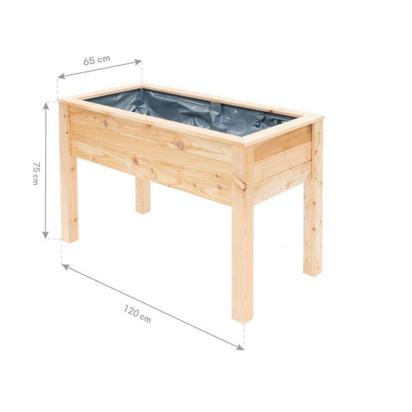 Holz Hochbeet mit Folie, 120 x 65 x 75 cm