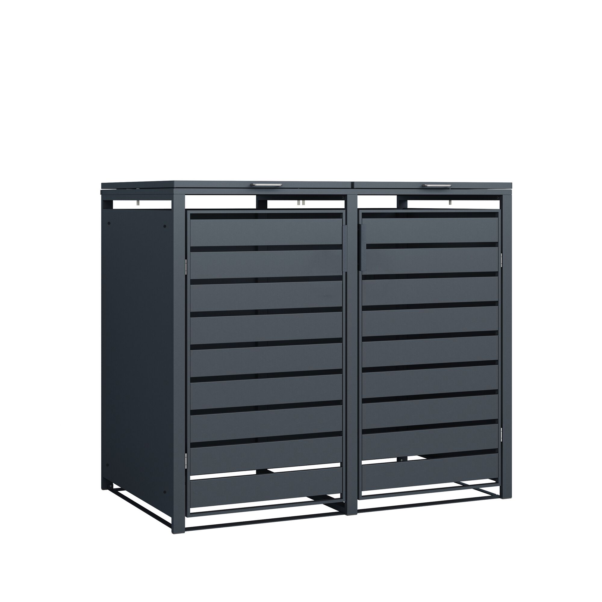 Anthrazitfarbene Mülltonnenbox für zwei Tonnen.