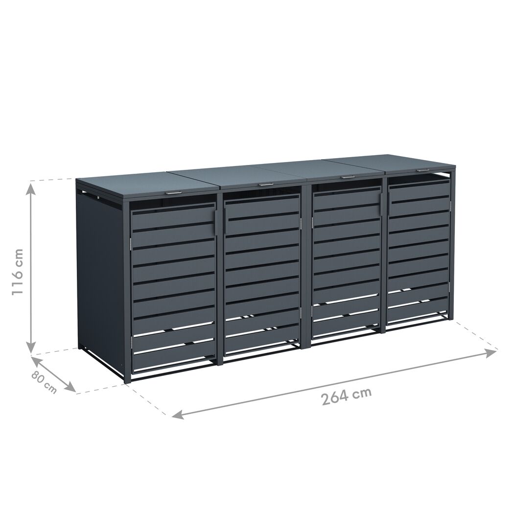 Mülltonnenbox 'Kubus' anthrazit Stahl 264 x 80 x 116 cm