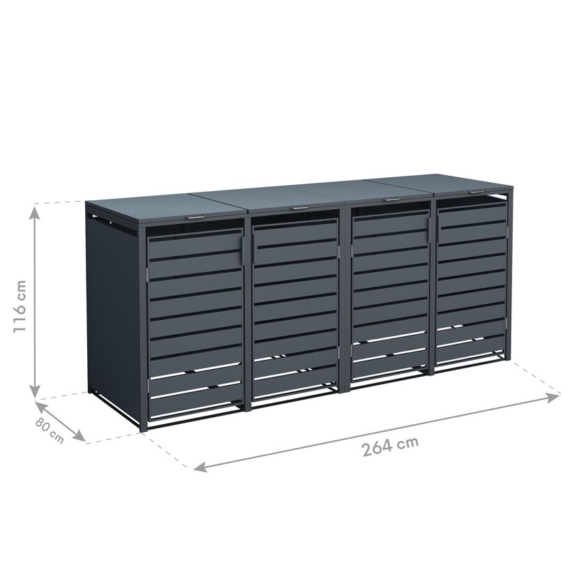 Mülltonnenbox 'Kubus' anthrazit Stahl 264 x 80 x 116 cm