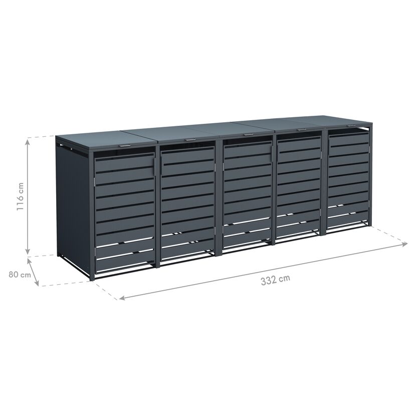 Mülltonnenbox 'Kubus' anthrazit Stahl 332 x 80 x 116 cm