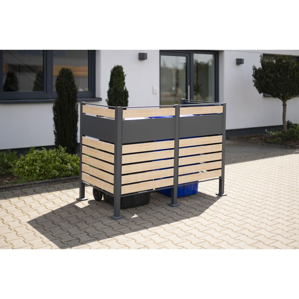 Mülltonnenverkleidung mit Holzoptik für zwei Mülltonnen