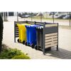 Mülltonnenverkleidung mit drei Mülltonnen in gelb, blau und schwarz