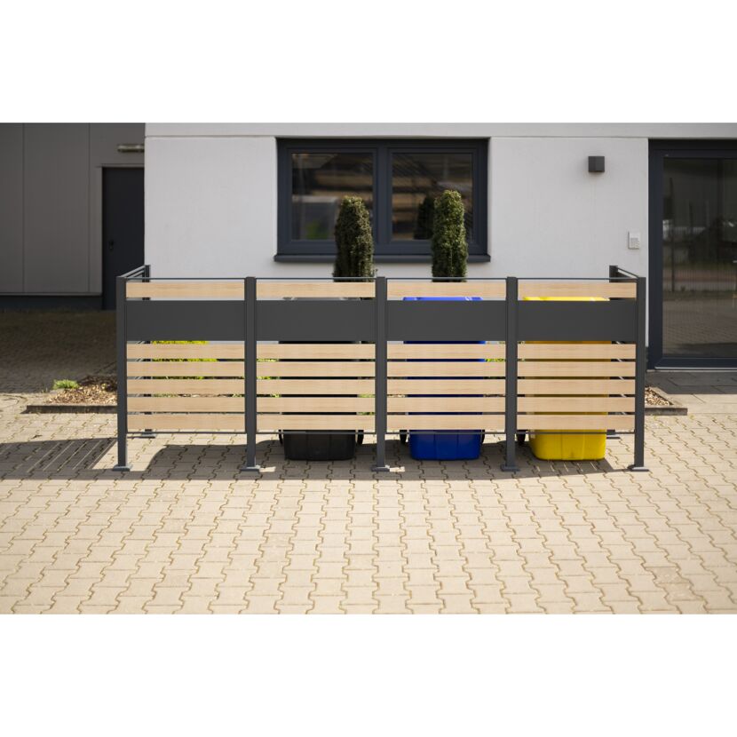 Mülltonnenverkleidung 'Planum' Stahl Holzoptik 330 x 90 x 120 cm