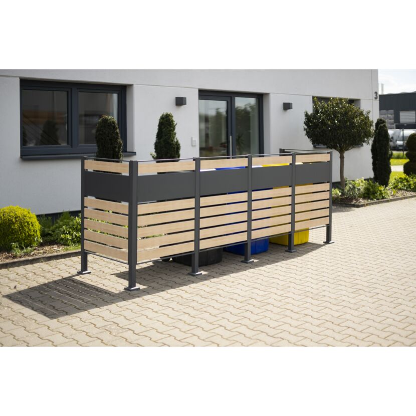 Mülltonnenverkleidung 'Planum' Stahl Holzoptik 330 x 90 x 120 cm