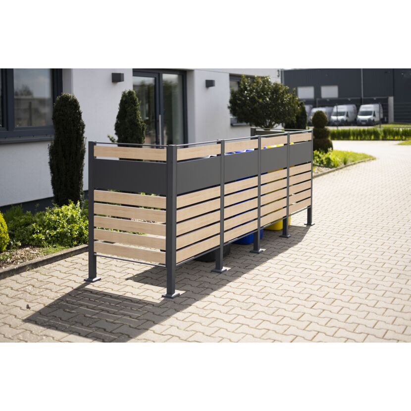 Mülltonnenverkleidung 'Planum' Stahl Holzoptik 330 x 90 x 120 cm