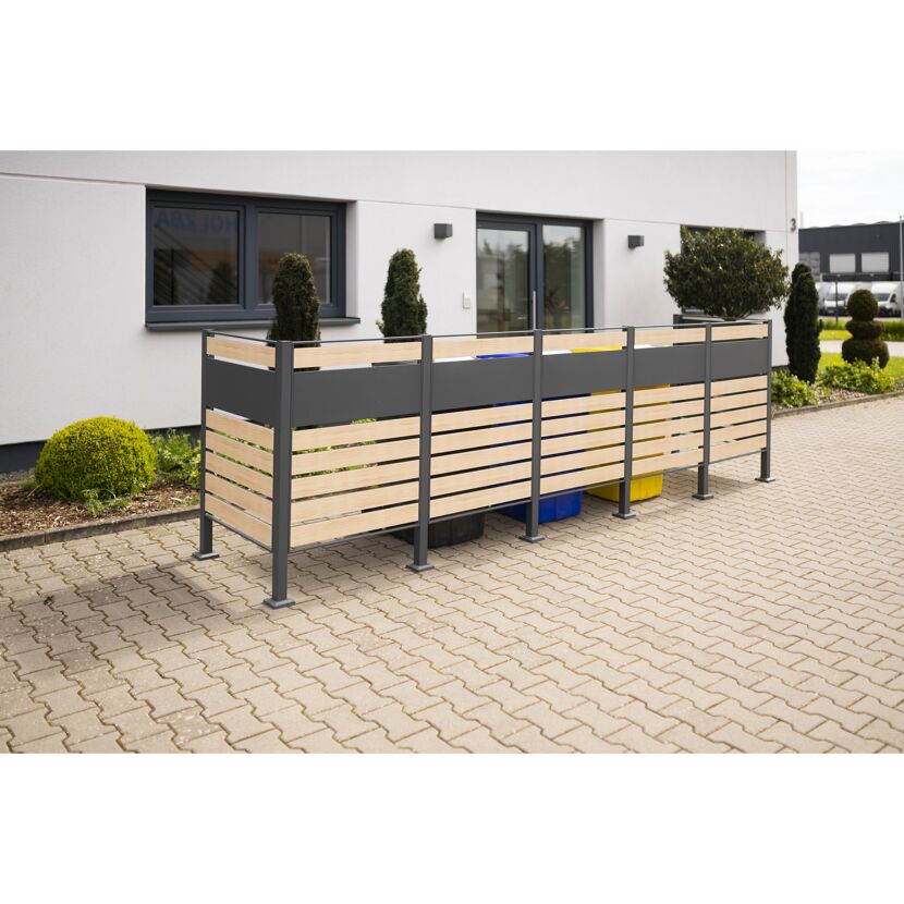 Mülltonnenverkleidung aus Holz und Metall