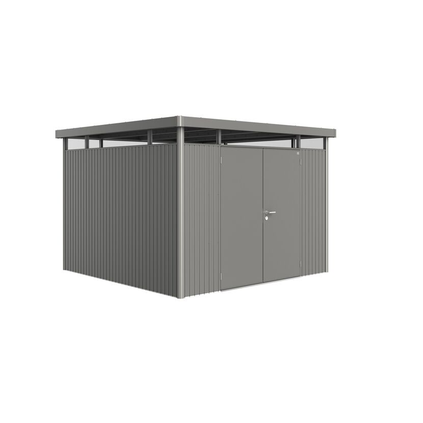 Quarzgrau-metallisches Gerätehaus 'HighLine H6' mit Doppeltür.