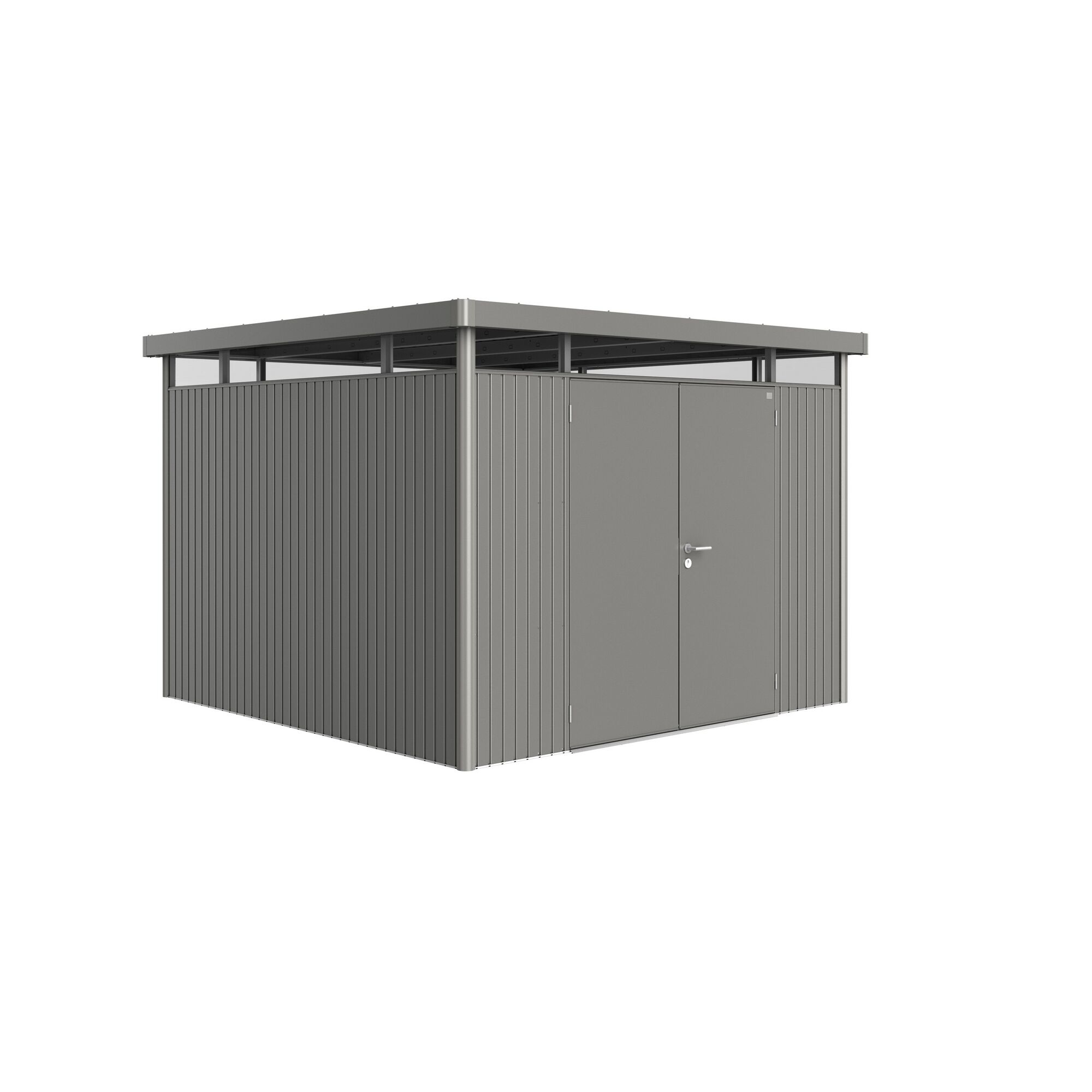 Quarzgrau-metallisches Gerätehaus 'HighLine H6' mit Doppeltür.