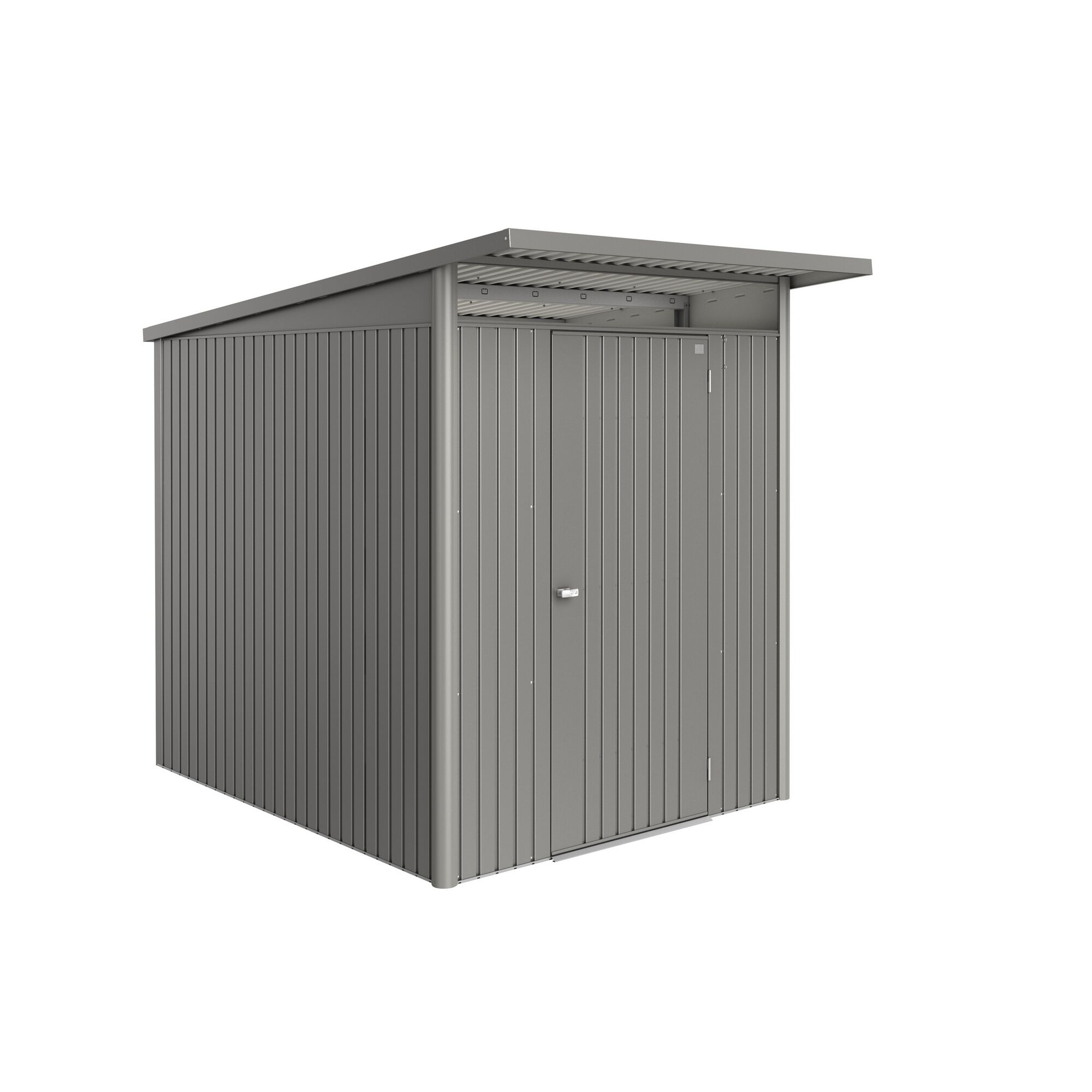 Gerätehaus quarzgrau mit Flachdach und Flügeltür