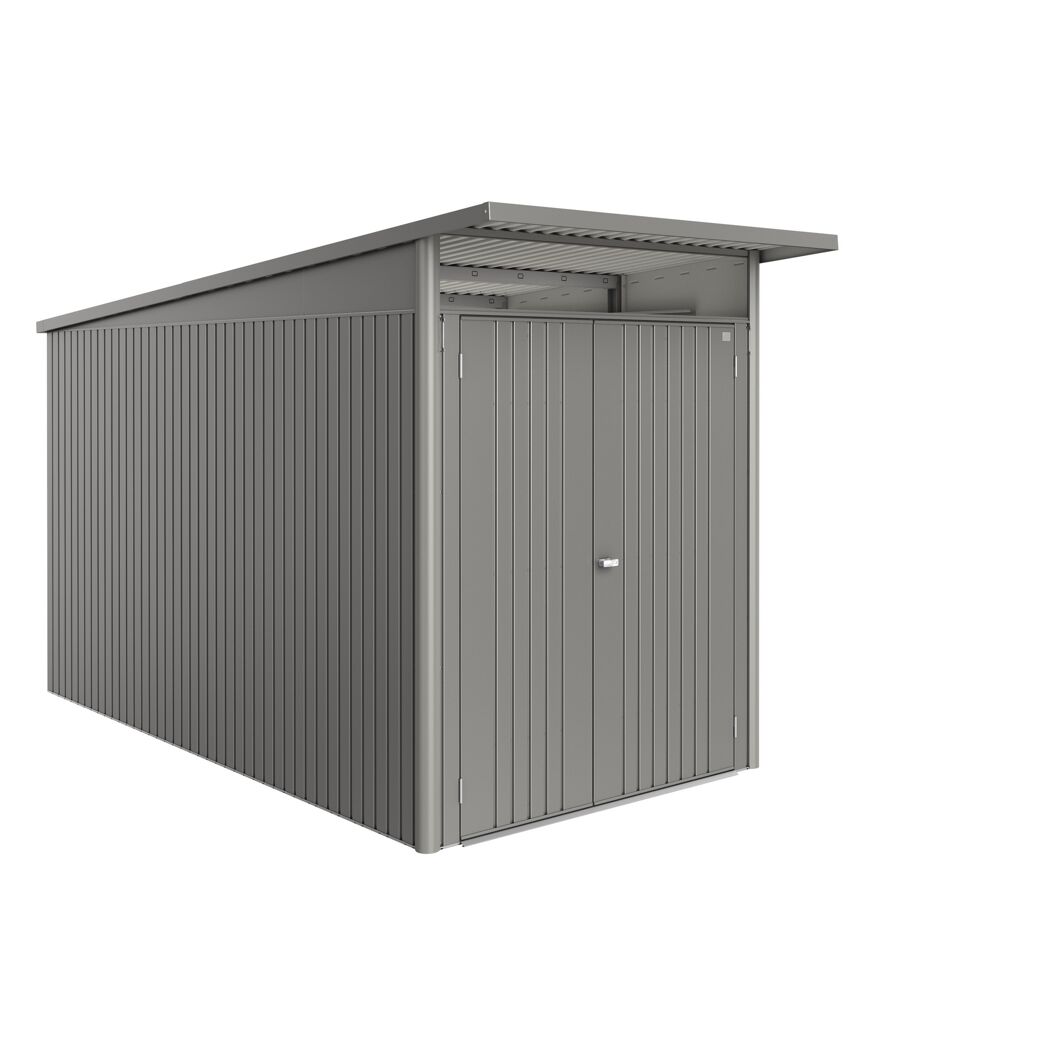 Graues Gerätehaus 'AvantGarde Eco' mit Doppeltür.