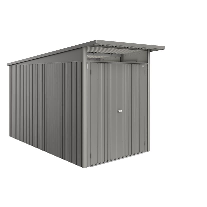 Graues Gerätehaus 'AvantGarde Eco' mit Doppeltür.