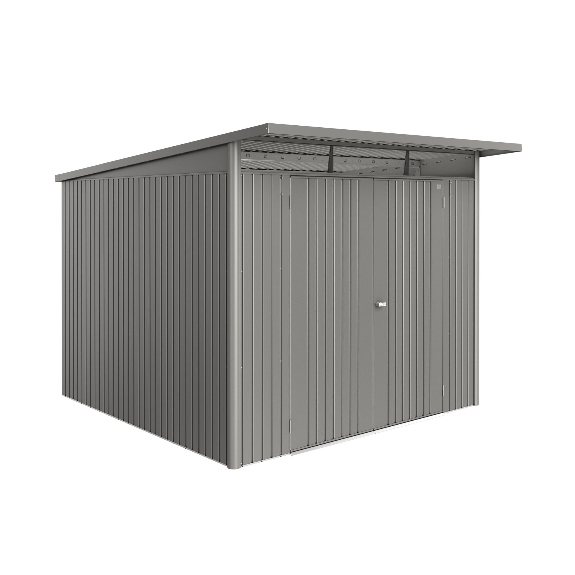 Quarzgraues Gerätehaus 'AvantGarde Eco' mit Doppeltür.