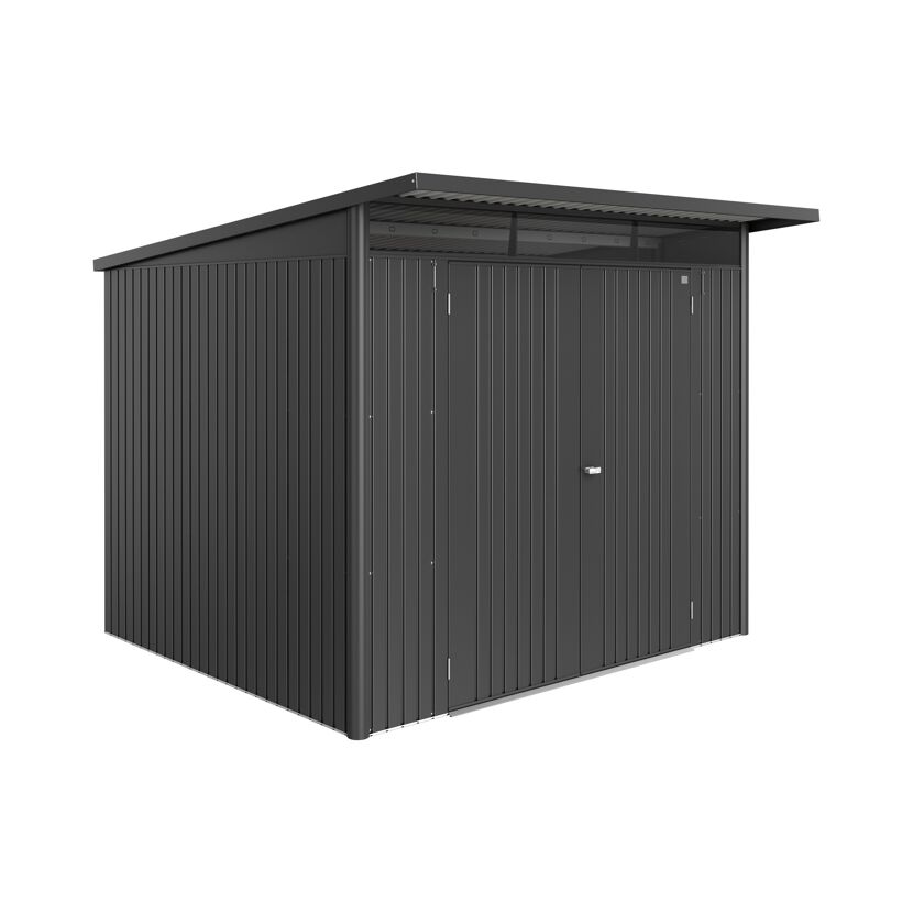 Gerätehaus 'AvantGarde Eco' dunkelgrau-metallic mit Doppeltür.