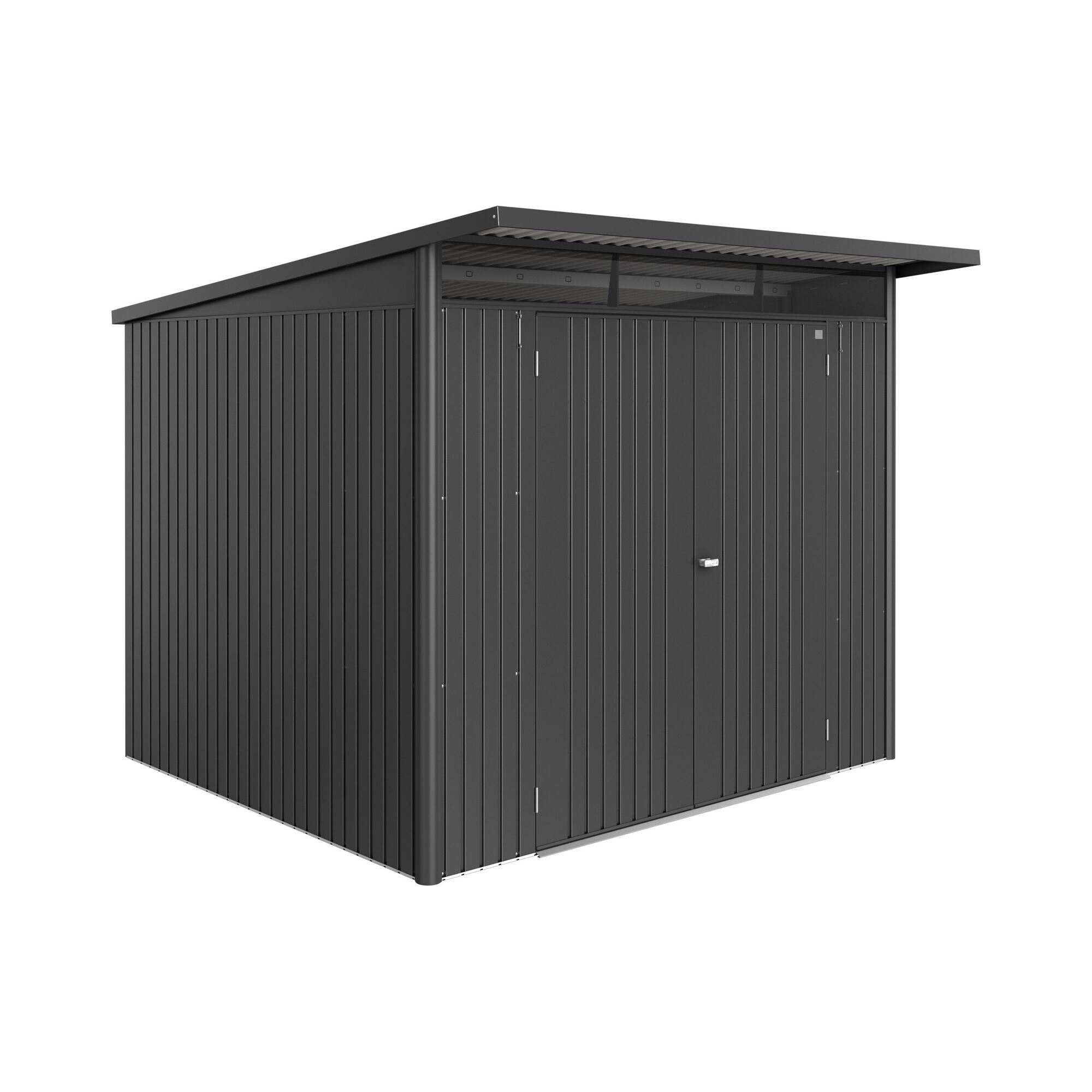 Gerätehaus 'AvantGarde Eco' dunkelgrau-metallic mit Doppeltür.