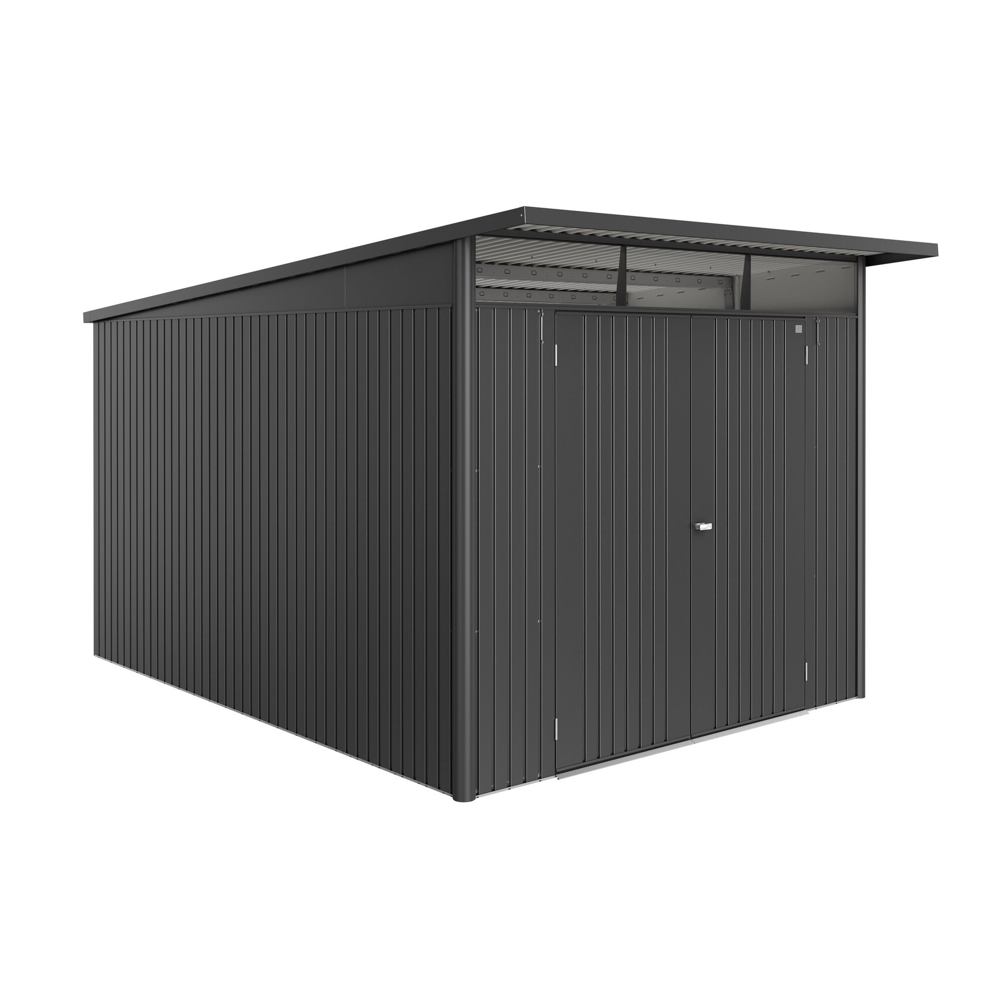 Gerätehaus 'AvantGarde Eco' dunkelgrau-metallic mit Doppeltür.